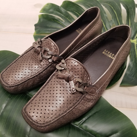 Stuart Weitzman Metallic Perforated Loafer 7.5 - Picture 2 of 11